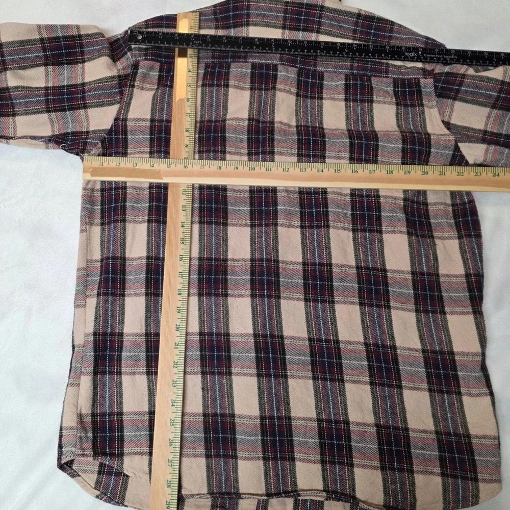 Big Mac Heavy‎ Flannel Shirt Mens Large Cream Burgundy Plaid Cotton Workwear GUC